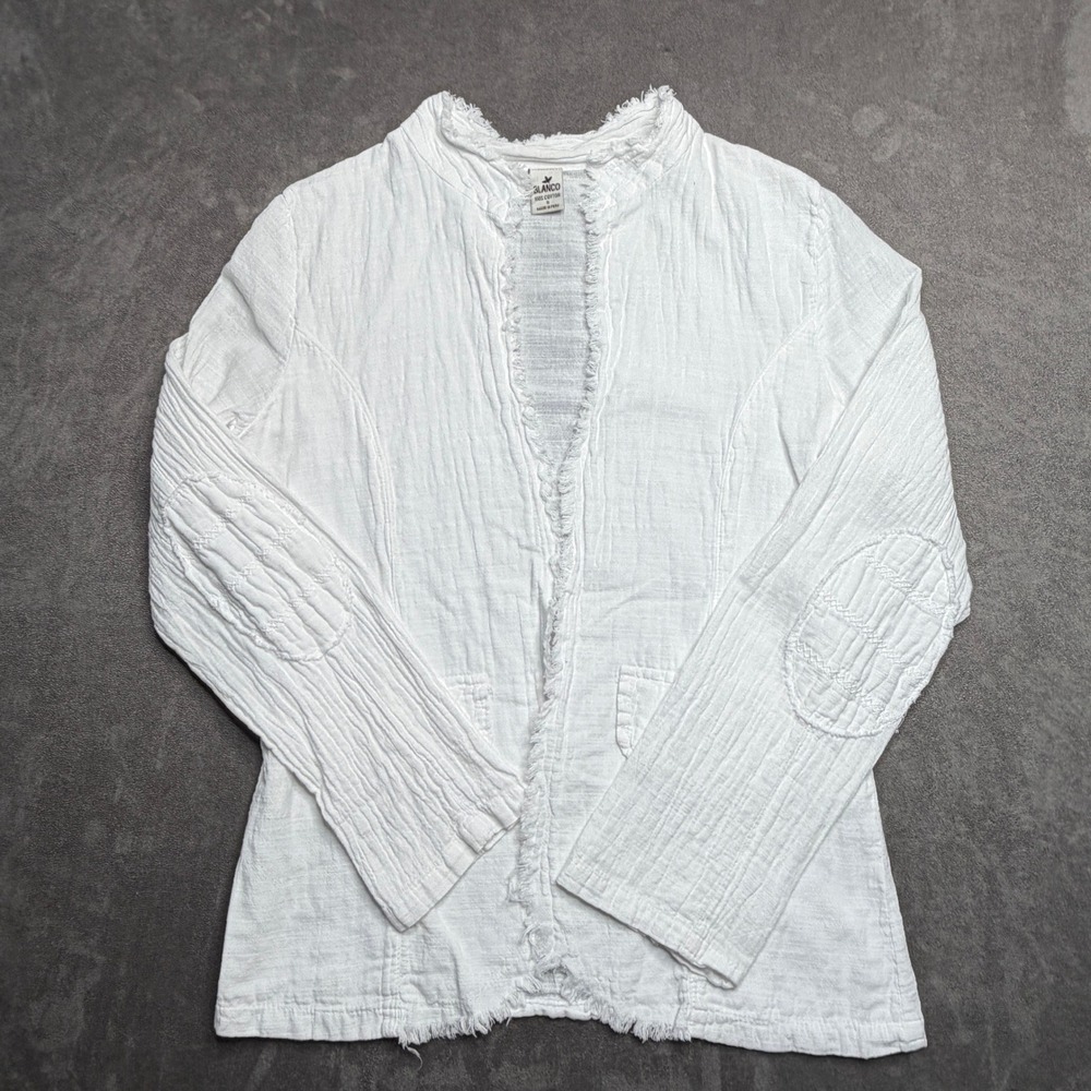 Blanco Gauze Jacket Women S White 100% Cotton Raw Hem Elbow Patch Boho